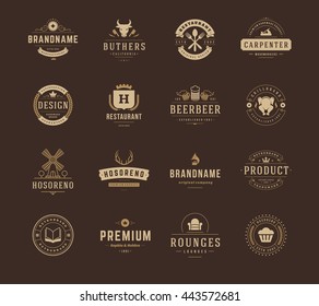 Vintage Logos Design Templates Set. Vector Labels Elements Collection, Retro Badges and Silhouettes.
