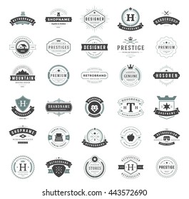 Vintage Logos Design Templates Set. Vector Labels Elements, Retro Badges and Silhouettes. Big Collection 30 Items.