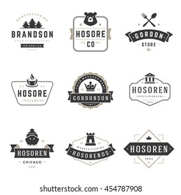 Vintage Logos Design Templates Set. Vector Labels Elements Collection, Retro Badges and Silhouettes. 