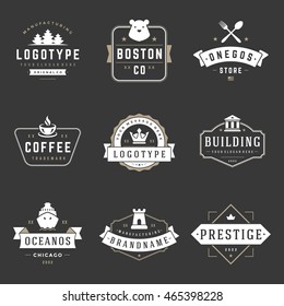 Vintage Logos Design Templates Set. Vector Labels Elements Collection, Retro Badges and Silhouettes. 