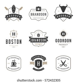 Vintage Logos Design Templates Set. Vector logotypes elements collection, Icons Symbols, Retro Labels, Badges and Silhouettes.