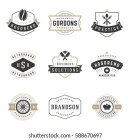 Vintage Logos Design Templates Set. Vector logotypes elements collection, Icons Symbols, Retro Labels, Badges, Silhouettes, Ribbons and Frames.