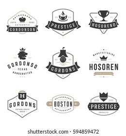 Vintage Logos Design Templates Set. Vector logotypes elements collection, Icons Symbols, Retro Labels, Badges, Silhouettes, Ribbons and Frames.