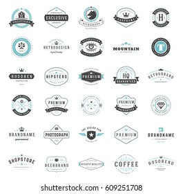 Vintage Logos Design Templates Set. Vector logotypes elements collection, Icons Symbols, Retro Labels, Badges and Silhouettes.