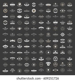 Vintage Logos Design Templates Set. Vector logotypes elements collection, Icons Symbols, Retro Labels, Badges, Silhouettes. Big Collection 120 Items.