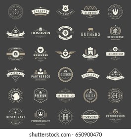 Vintage Logos Design Templates Set. Vector logotypes elements collection, Icons Symbols, Retro Labels, Badges, Silhouettes.