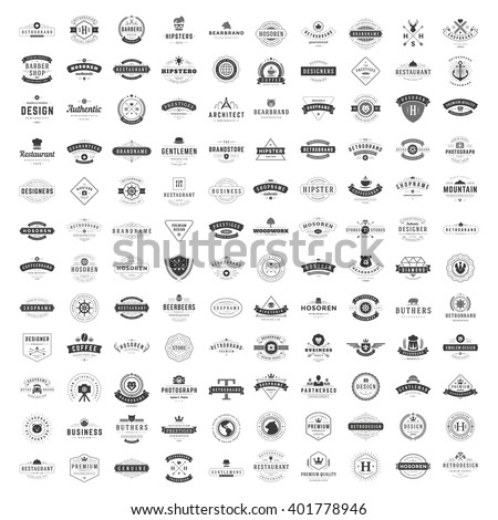 Vintage Logos Design Templates Set. Vector logotypes elements collection. Big Collection 120 Items.