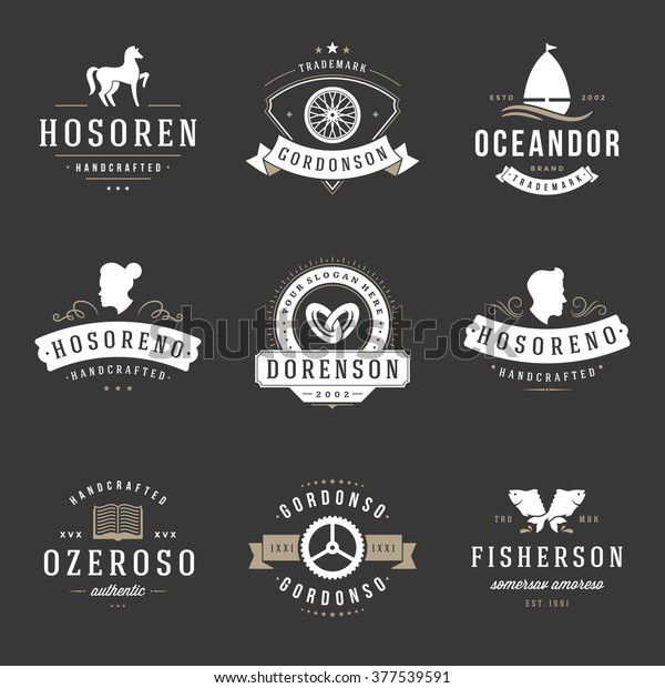 Vintage Logos Design Templates Set Vector Stock Vektorgrafik Lizenzfrei