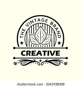 Vintage logos. leaf, circle and black line elements. Luxury vector Logo Template. Identity for your business company