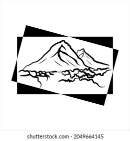Vintage logos. mountain panorama in a box. Luxury vector Logo Template. Identity for your business company