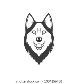 The vintage logotype of a dog. Illustration of husky. 