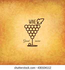 Vintage logotype for winery, vineyard, wine shop, wine list. Food and drinks logotype symbol design. Crumpled vintage paper background