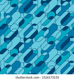 Vintage long oval shape geometric stripes seamless pattern. Decorative laconic water blue rapport for background, wrap, fabric, textile, wrap, surface, web and print design.
