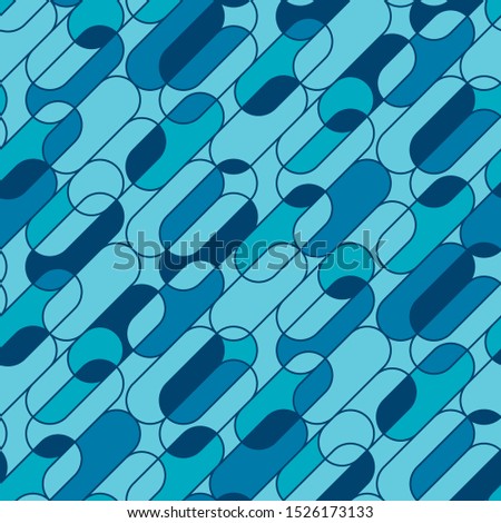 Vintage long oval shape geometric stripes seamless pattern. Decorative laconic water blue rapport for background, wrap, fabric, textile, wrap, surface, web and print design.
