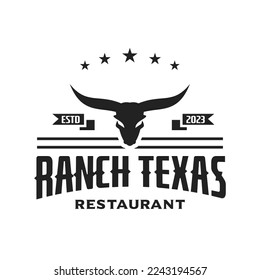 Vintage longhorn buffalo, cow, bull logo design for your business West State Cattle restaurant.