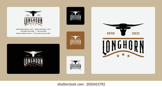 vintage longhorn ranch, buffalo, cow logo design retro wit business card