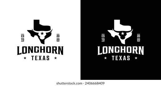 Vintage Longhorn Texas Logo. Country Western Bull Cattle, Farm BBQ Retro Vintage Hipster Horn Minimalist Simple Logo Design Template.