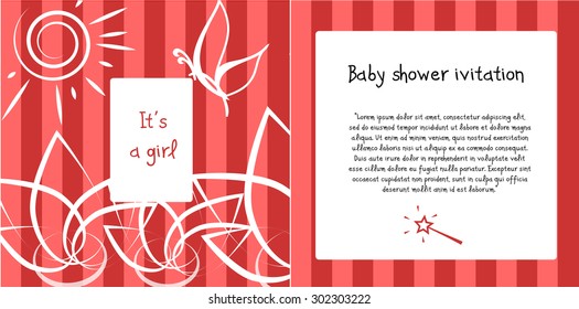 Vintage look two sides baby shower invitation, sailing themed, It is a girl, photo frame