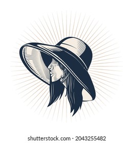 vintage look woman with hat logo template