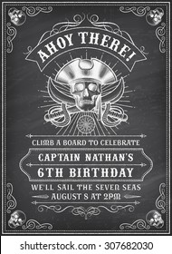 Vintage Looking Invite Template for a Party or Event with Death or Pirate Theme on a chalkboard background