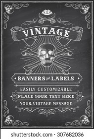 Vintage Looking Invite Template for a Party or Event with Death or Pirate Theme on a chalkboard background