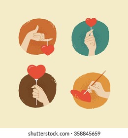 vintage looking vector female hands with hearts icons