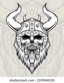 Vintage Lord Viking Skull Illustration