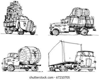vintage lorries with harvest