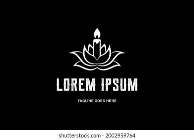 Vintage Lotus Flower with Candle Light for Spa Yoga Meditation Wellness Logo Design Vector