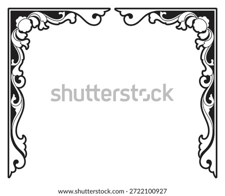 Vintage lotus flower pattern, decorative element, door frame, wood carving.