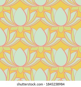 vintage lotus flowers seamless pattern. Simple 60's vector pattern. Use as template,cover,wrapping,scrapbooking