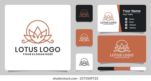 Vintage lotus logo with line art style and business card design