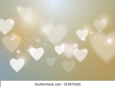 Vintage Love Abstract Background with Hearts and Lights, Vector Illustration