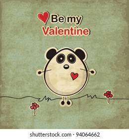 Vintage love card with panda bear, Valentine's day illustration