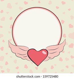 Vintage love concept, valentine heart with wings on abstract background and space for your message. 