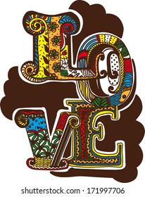 Vintage Love hand lettering with ornaments