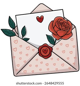 Vintage love letter with wax seal decoration isolated vector illustration on white background