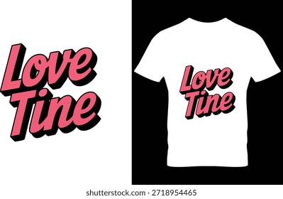 Vintage love time text in bold red on white tee, retro typography design mockup