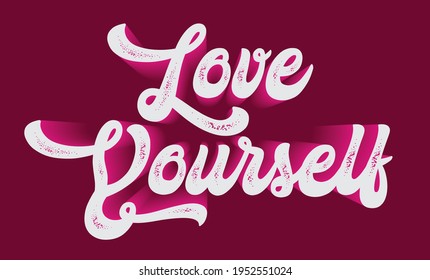 Vintage love yourself slogan print with 3d text effect for girl - kids tee t shirt or sticker