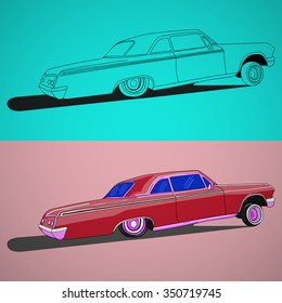 Vintage low rider logo, badge, sign, emblems, stickers and elements design. Collection black and white classic and retro old car 