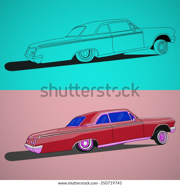 Vintage low rider logo, badge, sign, emblems, stickers
and elements design. Collection black and white classic and retro
old car 
