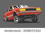 vintage lowrider car detailed image, Hydraulic Lowrider Car Jump and Hop Freestyle Cartoon Illustration Vector