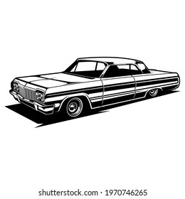 vintage lowrider car detailed image in black and white svg