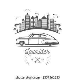 Vintage lowrider logo for your company or club. Emblem in retro style. Vintage lowrider logo for your company or club. Emblem in retro style.