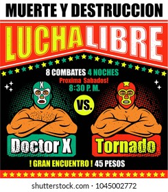 Vintage Lucha Libre Ticket. Vector illustration. 