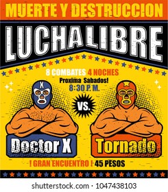 Vintage Lucha Libre Ticket. Ilustración vectorial.