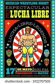 Vintage Lucha Libre Ticket. Vector Illustration.