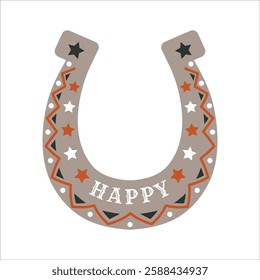 Vintage "Lucky Horseshoe" with Stars - Boho Talisman, Invitation Emblem, Logo, Packaging.