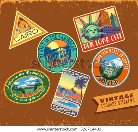 vintage luggage stickers vector set