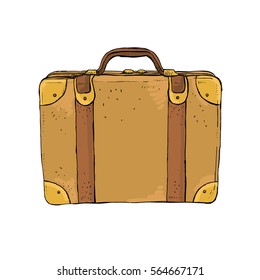 Vintage luggage suitcase sketch illustration. Retro old style travel suticase hand drawn illustration